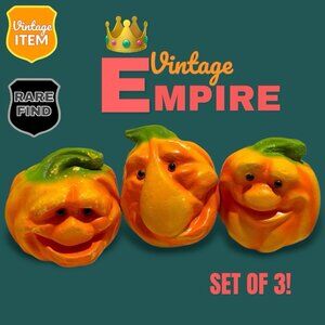EMPIRE 1998 Pumpkin Patch People Jack O Lantern Foam Funny Face Pumpkin Set Of 3